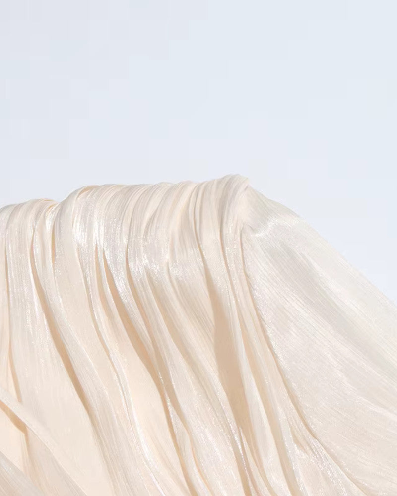 Long Sleeve Draped Ruffle Two Piece Dress Ivory