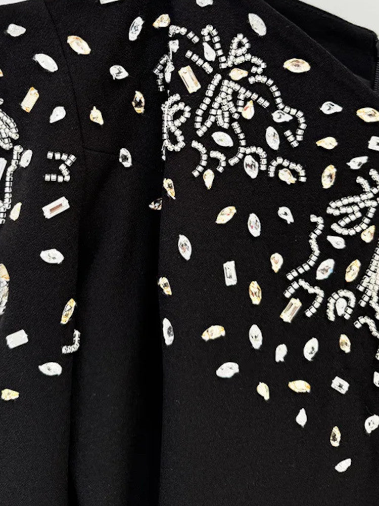 Long Sleeve Bardot Crystal Detail Maxi Dress Black