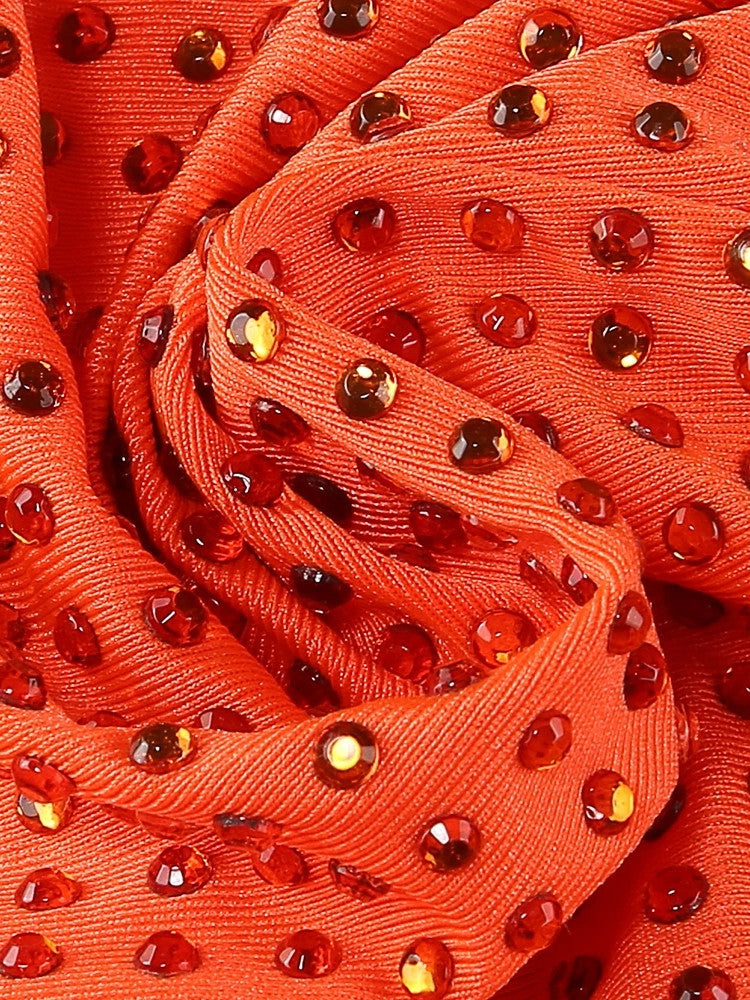 Long Sleeve Embellished Cut Out Dress Orange