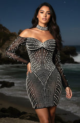 Long Sleeve Embellished Dress Black