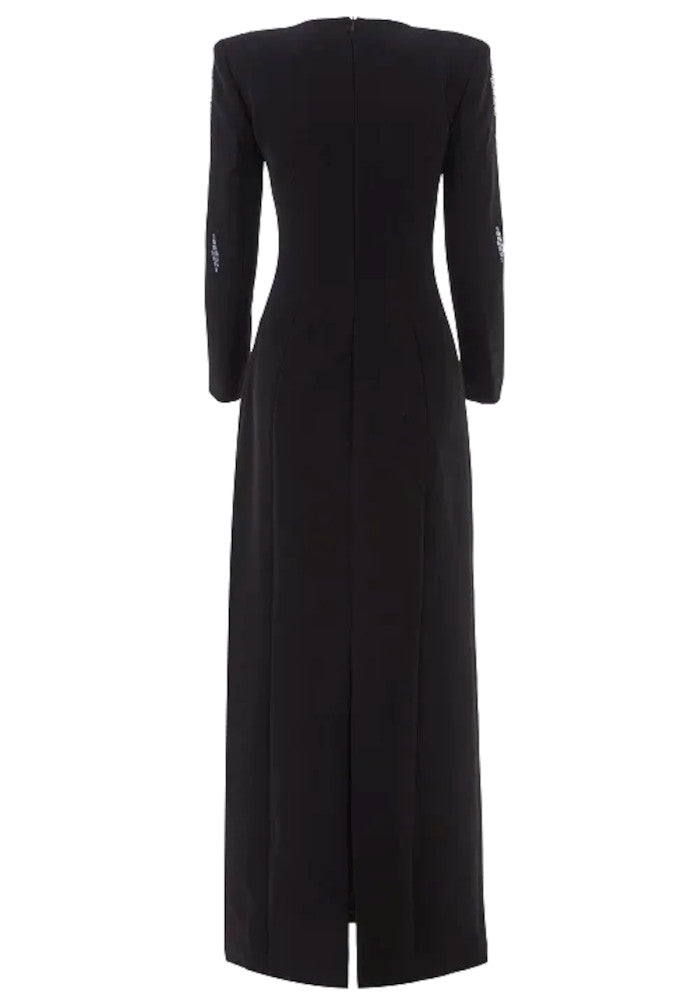 Long Sleeve Embellished Details Maxi Dress Black