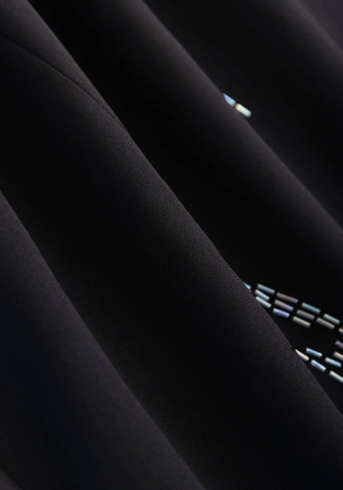 Long Sleeve Embellished Details Maxi Dress Black