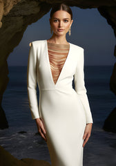 Long Sleeve Embellished Neckline Maxi Dress Ivory