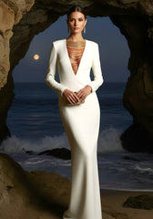 Long Sleeve Embellished Neckline Maxi Dress Ivory