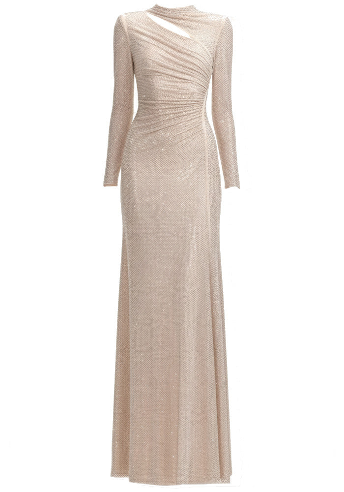 Long Sleeve Embellished Maxi Dress Nude