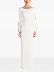 Long Sleeve Crystal Mesh Maxi Dress White