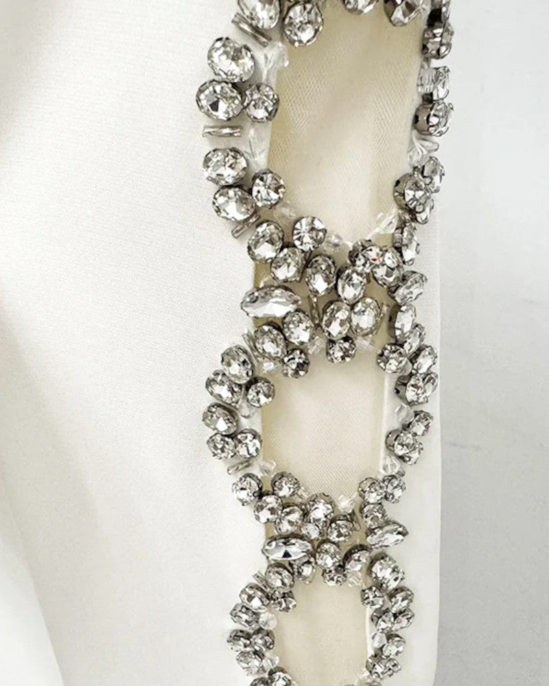 Long Sleeve Crystal Mesh Maxi Dress White