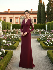 Long Sleeve Embellished Shoulders Maxi Dress Burgundy