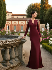 Long Sleeve Embellished Shoulders Maxi Dress Burgundy