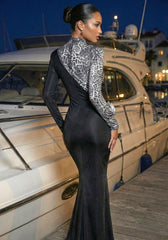 Long Sleeve Animal Print Floral Maxi Dress Black