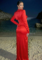 Long Sleeve Floral Maxi Two Piece Dress Red