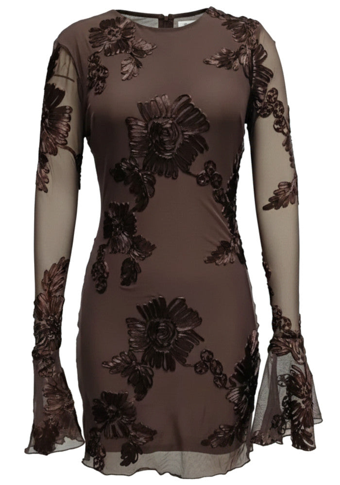 Long Sleeve Floral Dress Brown
