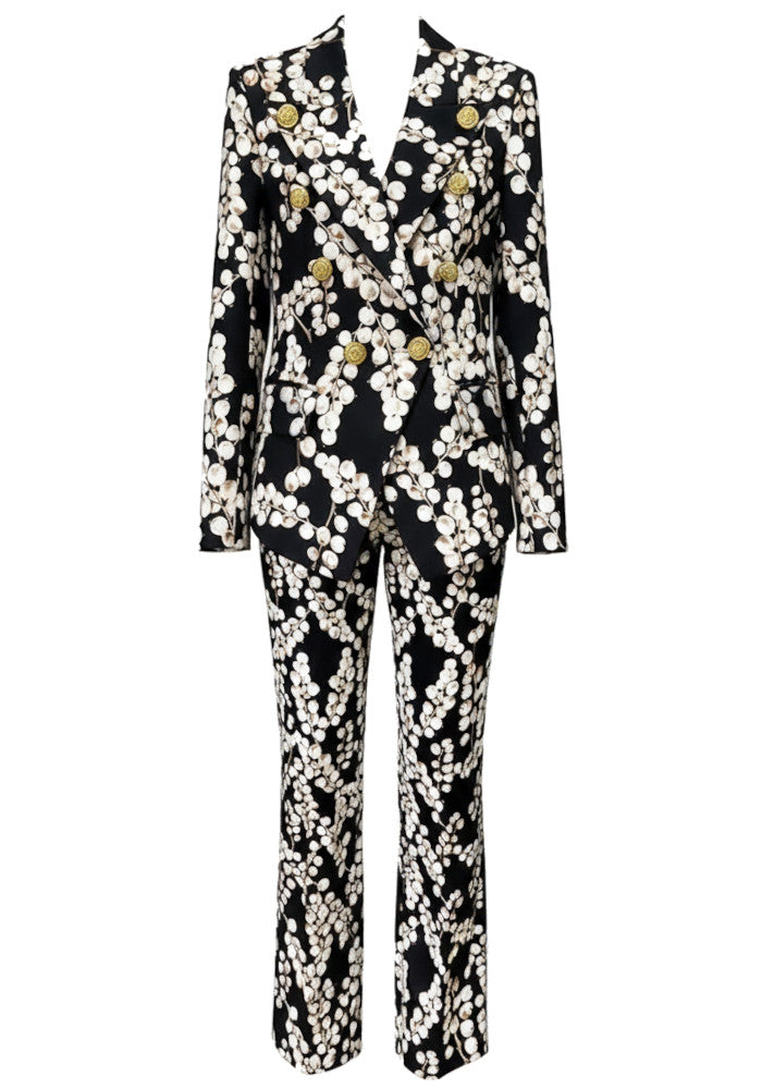 Long Sleeve Redcurrant Print Suit Black