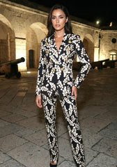 Long Sleeve Redcurrant Print Suit Black
