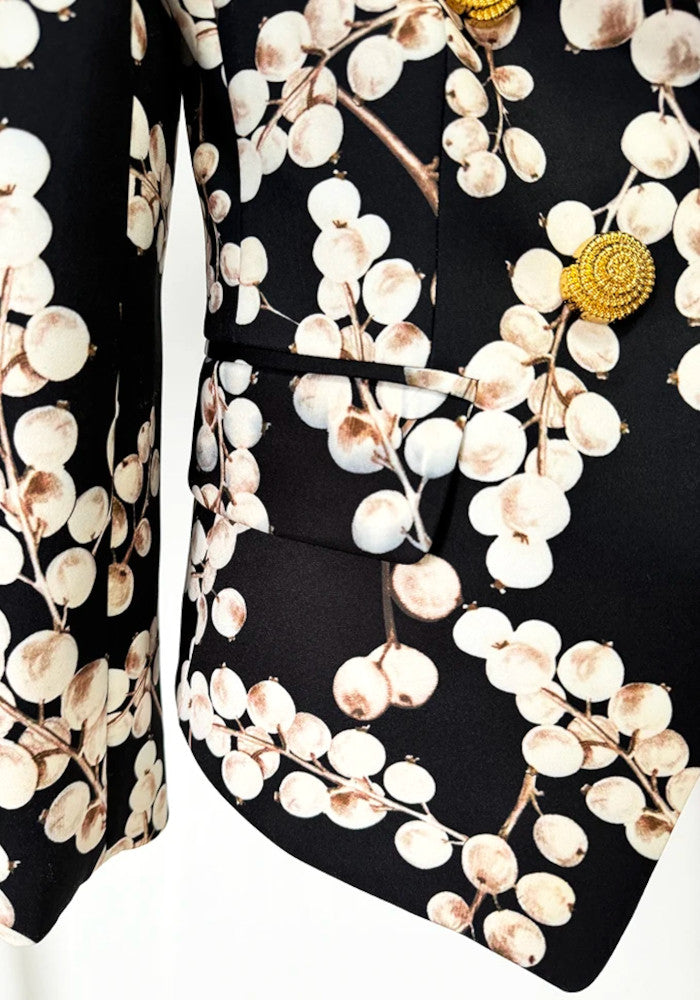 Long Sleeve Redcurrant Print Suit Black