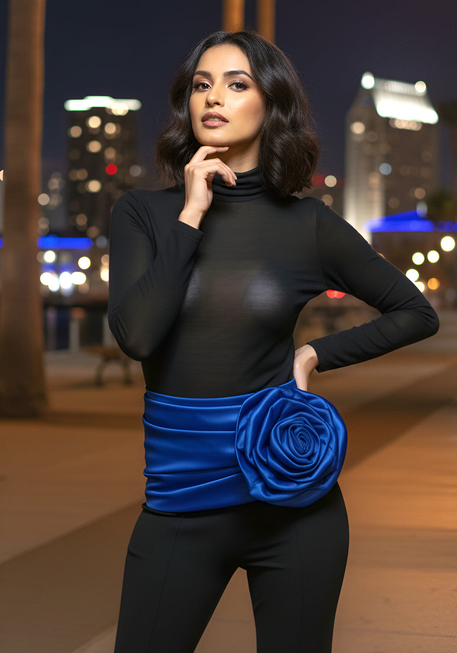 Long Sleeve Floral Detail Two Piece Jumpsuit Black Blue
