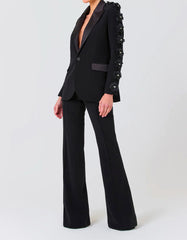 Long Sleeve Floral Detail Suit Black