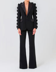 Long Sleeve Floral Detail Suit Black