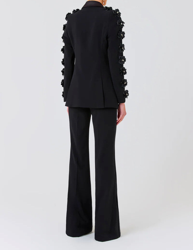 Long Sleeve Floral Detail Suit Black
