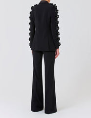 Long Sleeve Floral Detail Suit Black