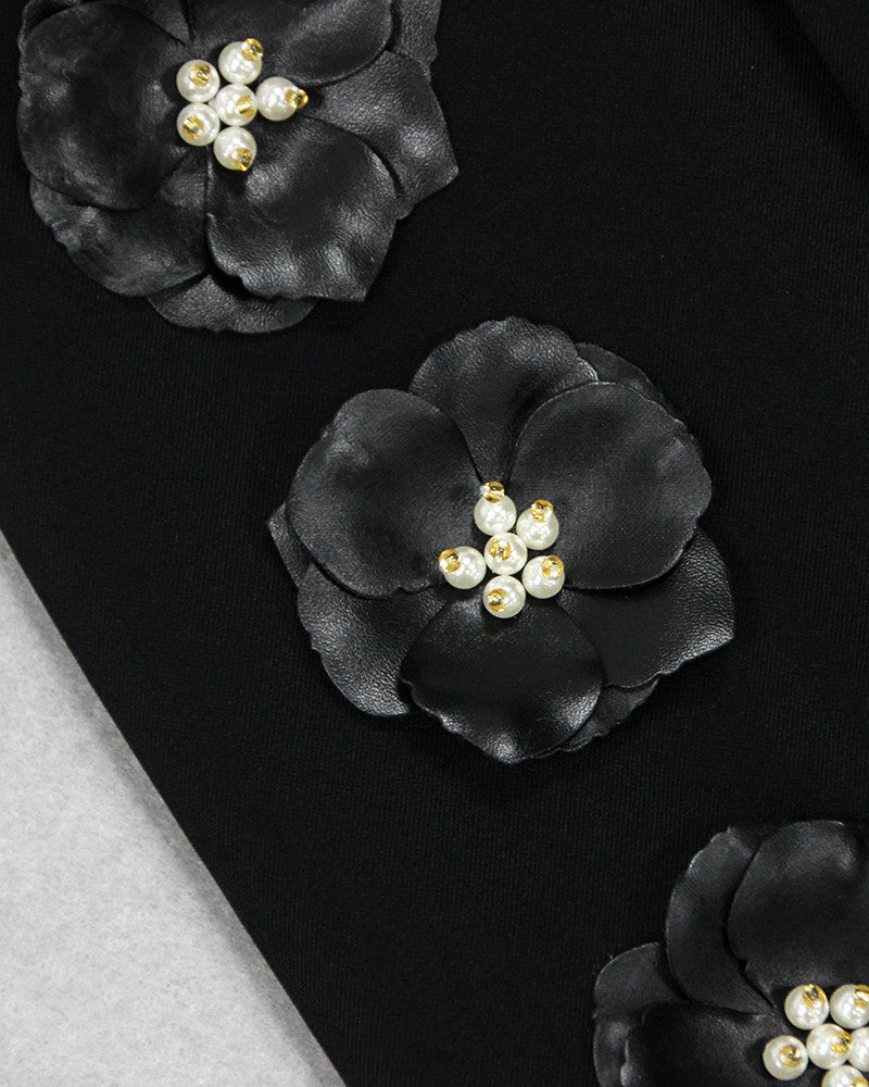 Long Sleeve Floral Detail Suit Black
