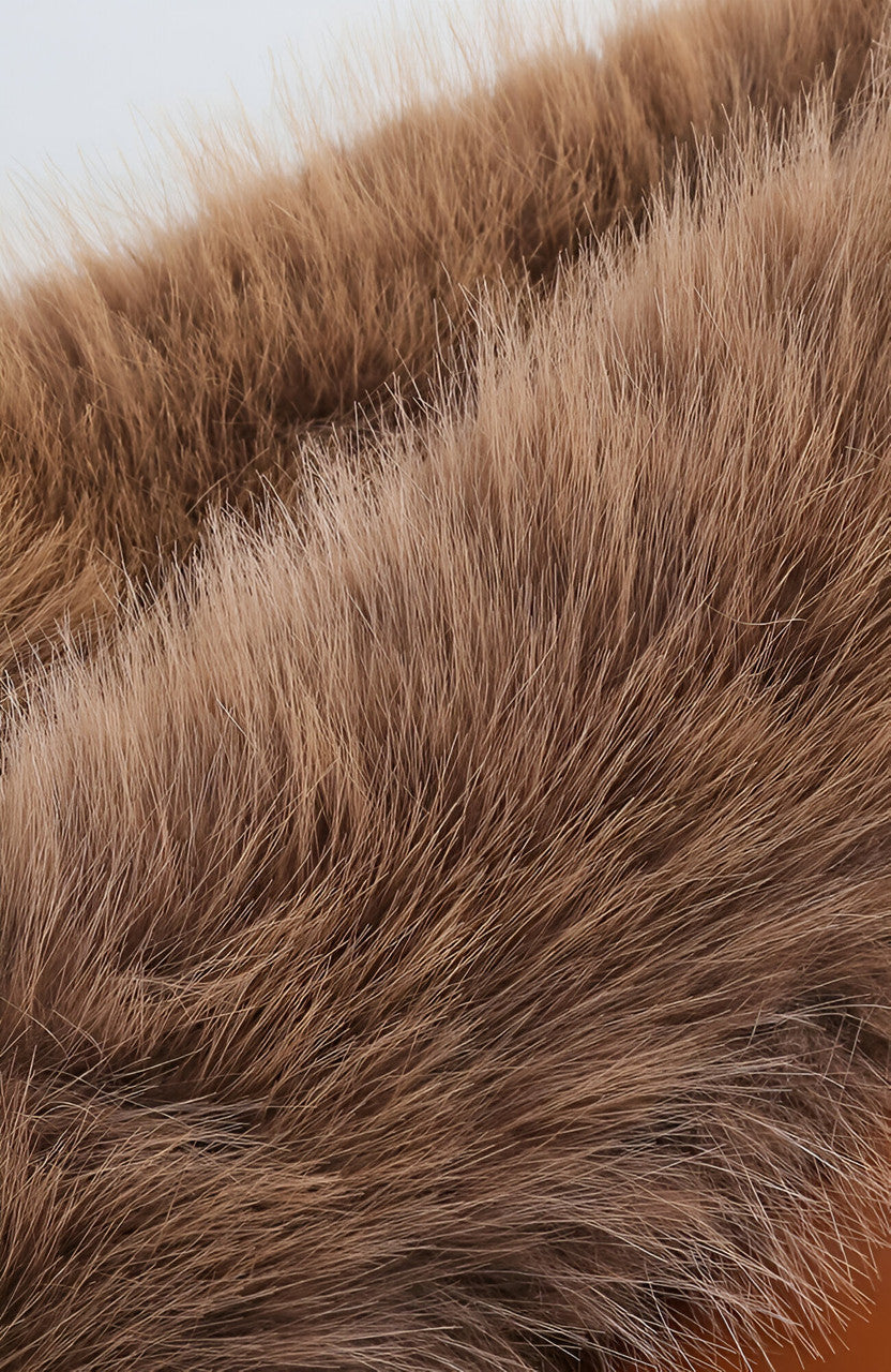 Long Sleeve Fur Detail Faux Leather Dress Brown