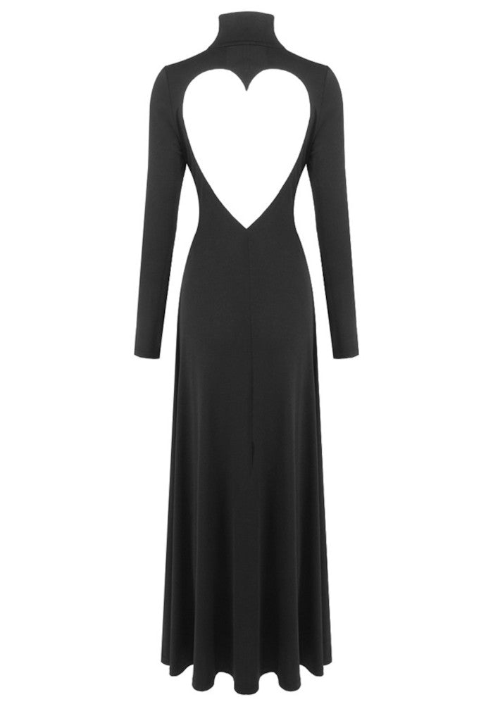 Long Sleeve Heart Cut Out Maxi Dress Black