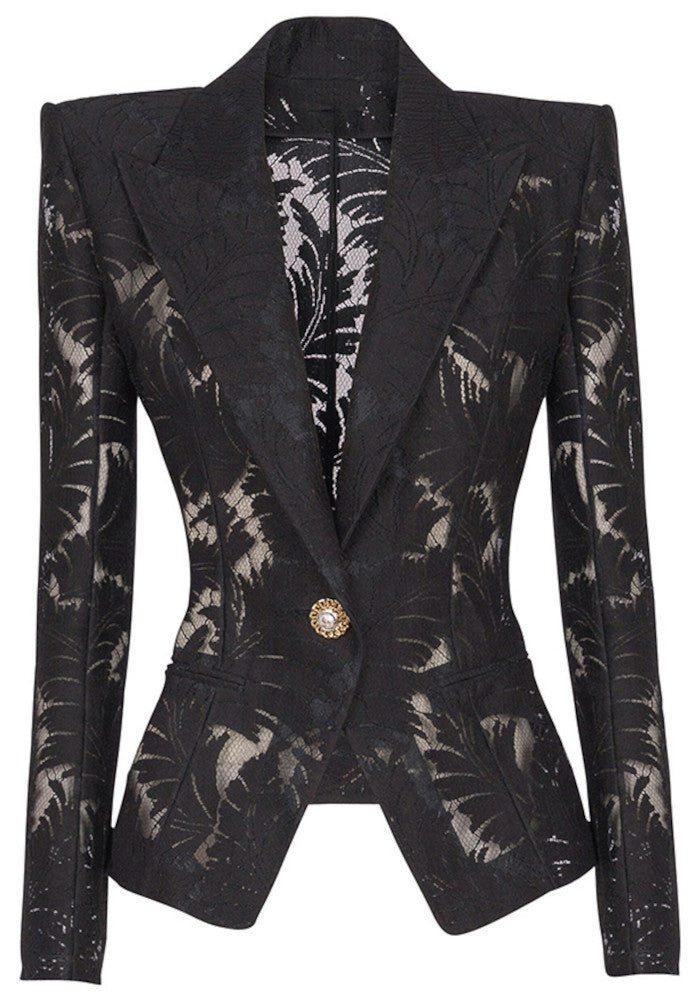 Long Sleeve Lace Blazer Black