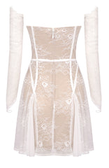 Long Sleeve Lace Corset A Line Dress White