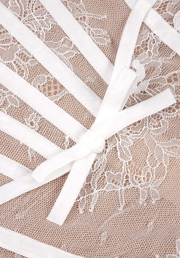 Long Sleeve Lace Corset A Line Dress White