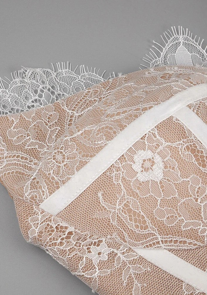Long Sleeve Lace Corset A Line Dress White