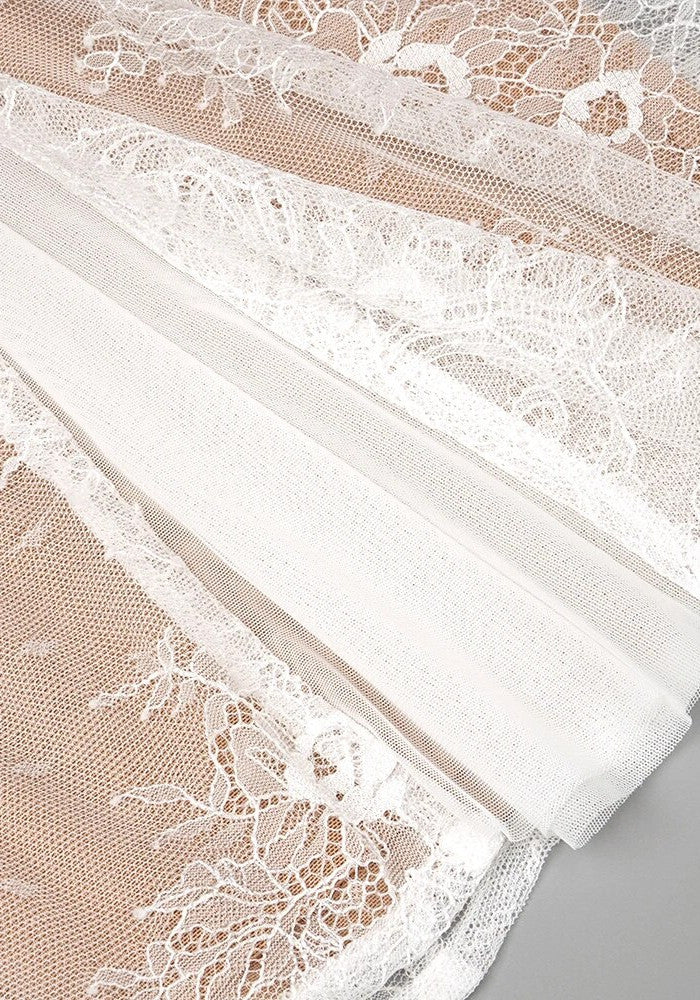 Long Sleeve Lace Corset A Line Dress White