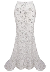 Lace Mermaid Maxi Skirt White