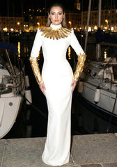 Long Sleeve Leaf Detail Maxi Dress White