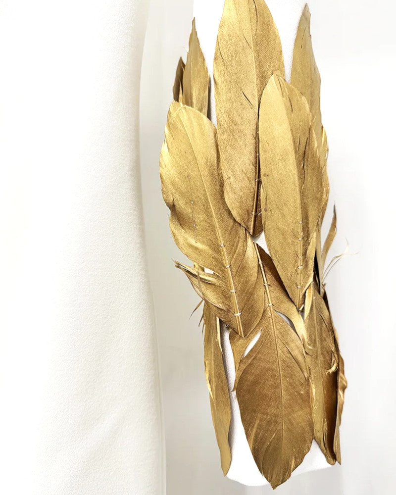 Long Sleeve Leaf Detail Maxi Dress White