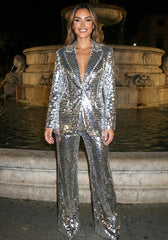 Long Sleeve Mirrored Sequin Suit Silver