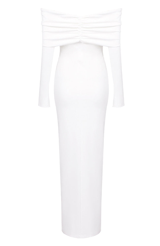 Long Sleeve Off The Shoulder Maxi Dress White