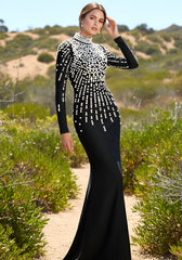 Long Sleeve Pearl Backless Maxi Dress Black