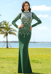 Long Sleeve Pearl Backless Maxi Dress Green