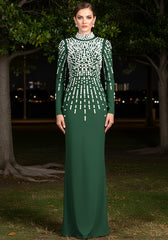 Long Sleeve Pearl Backless Maxi Dress Green