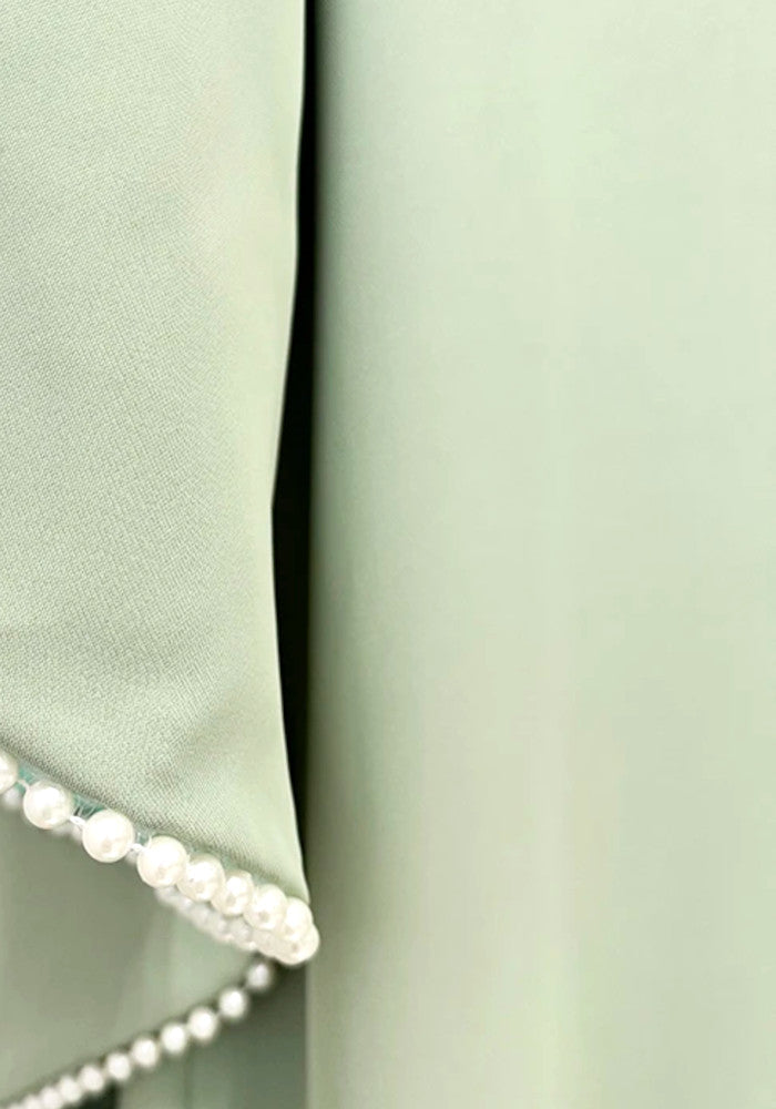 Long Sleeve Pearl Embellished Maxi Dress Green