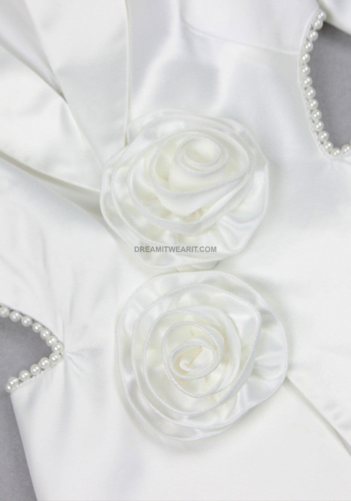Long Sleeve Pearl Silk Suit White