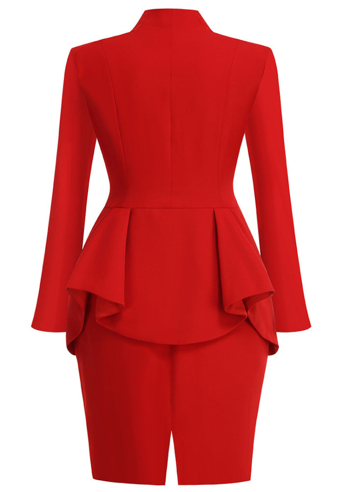 Long Sleeve Peplum Dress Red