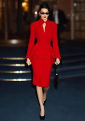 Long Sleeve Peplum Dress Red