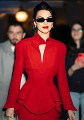 Long Sleeve Peplum Dress Red