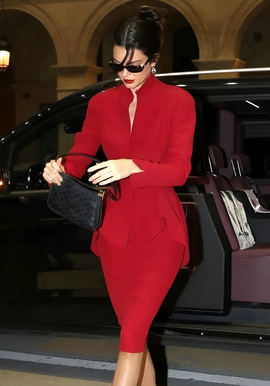 Long Sleeve Peplum Dress Red