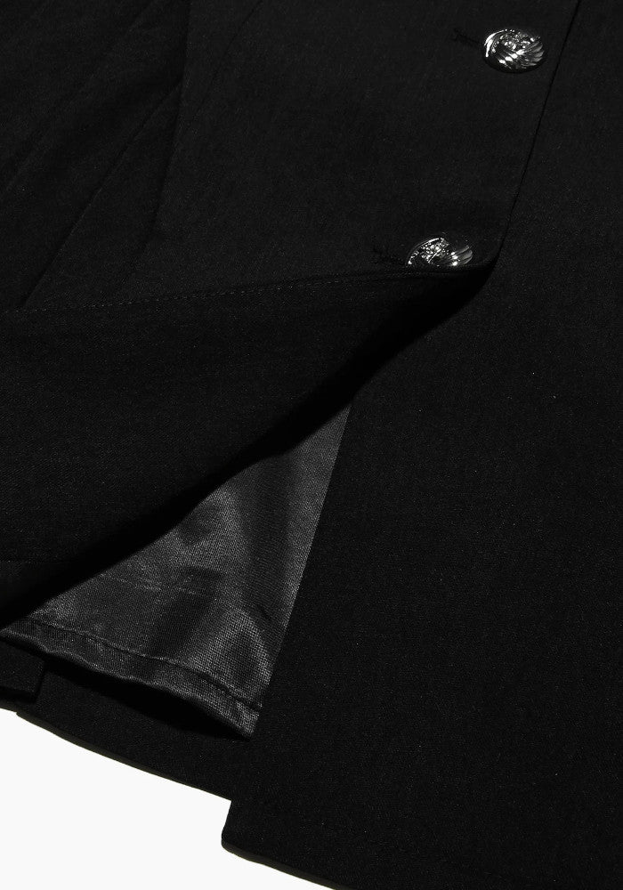 Long Sleeve Pleated A Line Blazer Dress Black