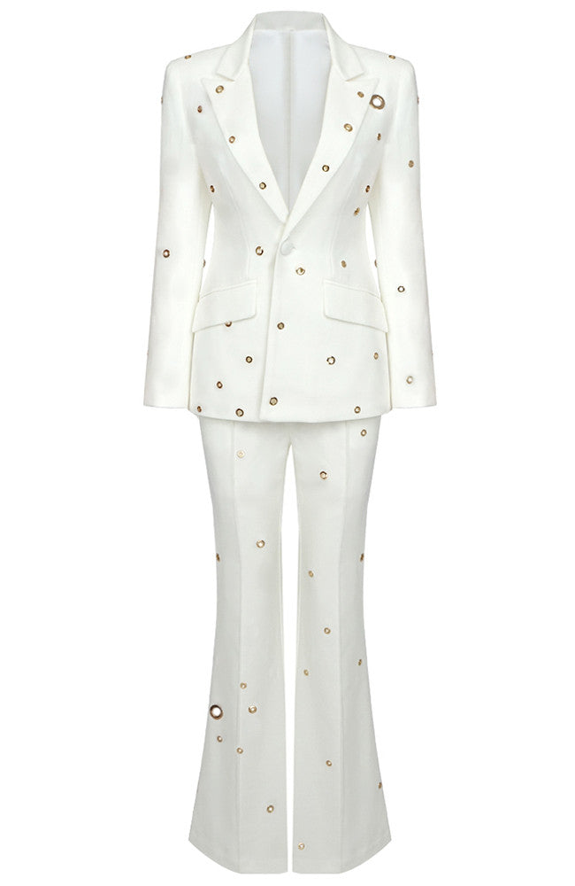Long Sleeve Ring Detail Suit White