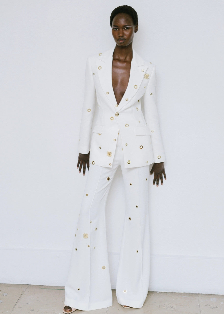 Long Sleeve Ring Detail Suit White