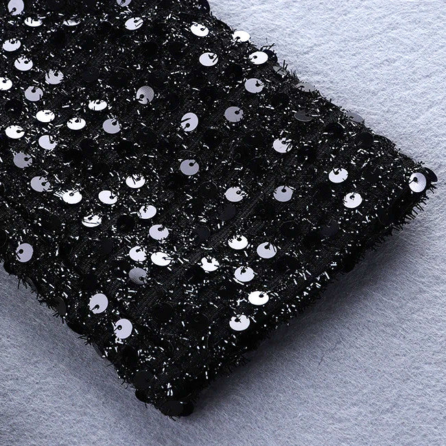 Long Sleeve Sequin Blazer Dress Black